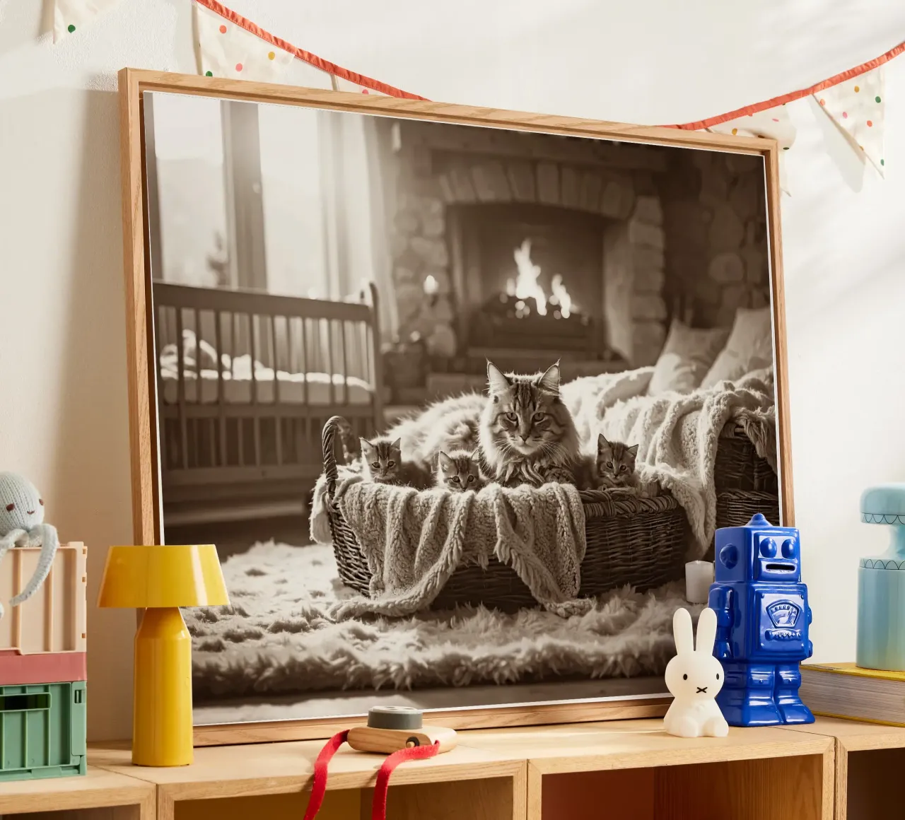 CHATTE ET TROIS CHATONS. Sépia acryl van Thierry vobmann photography