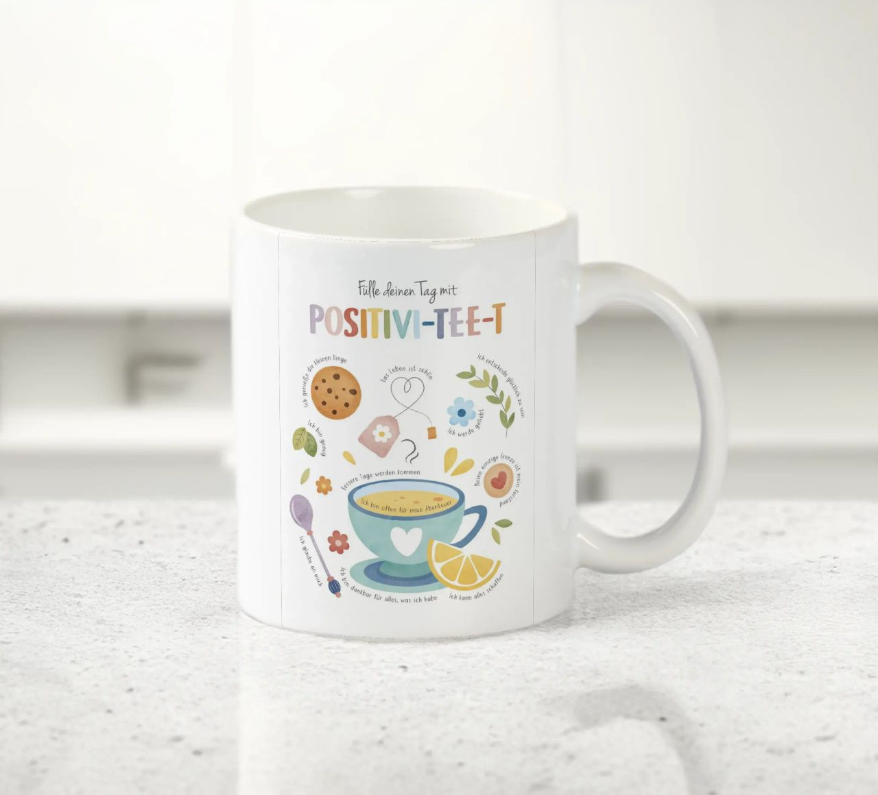 Positiviteit Print, Mindfulness, Regenboog Kindertherapie Print keramische mok van ABC Prints
