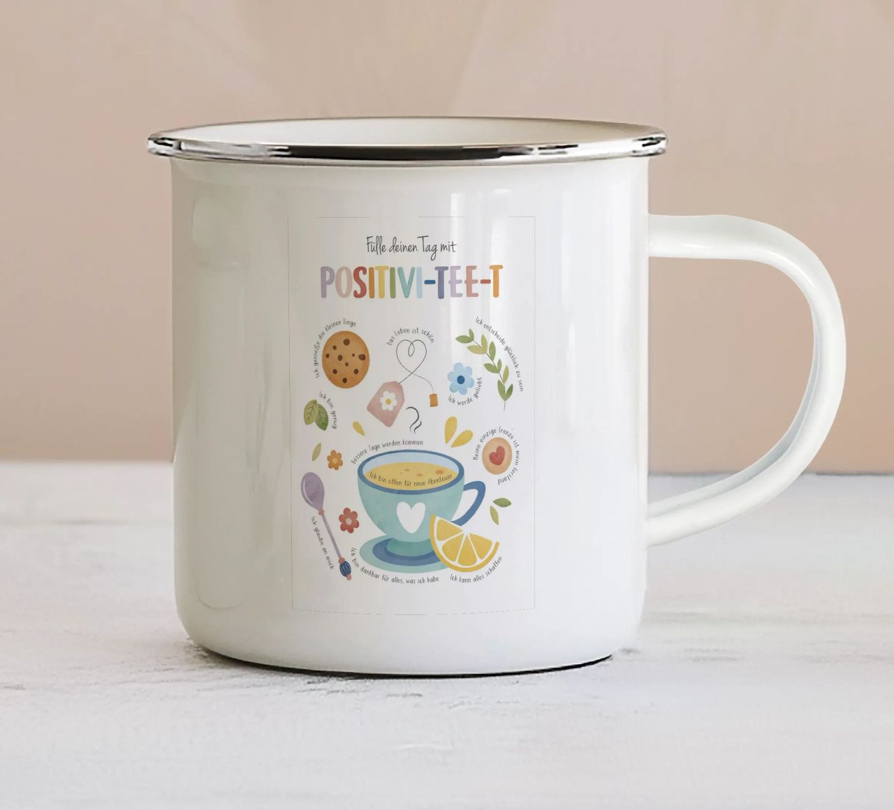 Positiviteit Print, Mindfulness, Regenboog Kindertherapie Print emaille mok van ABC Prints
