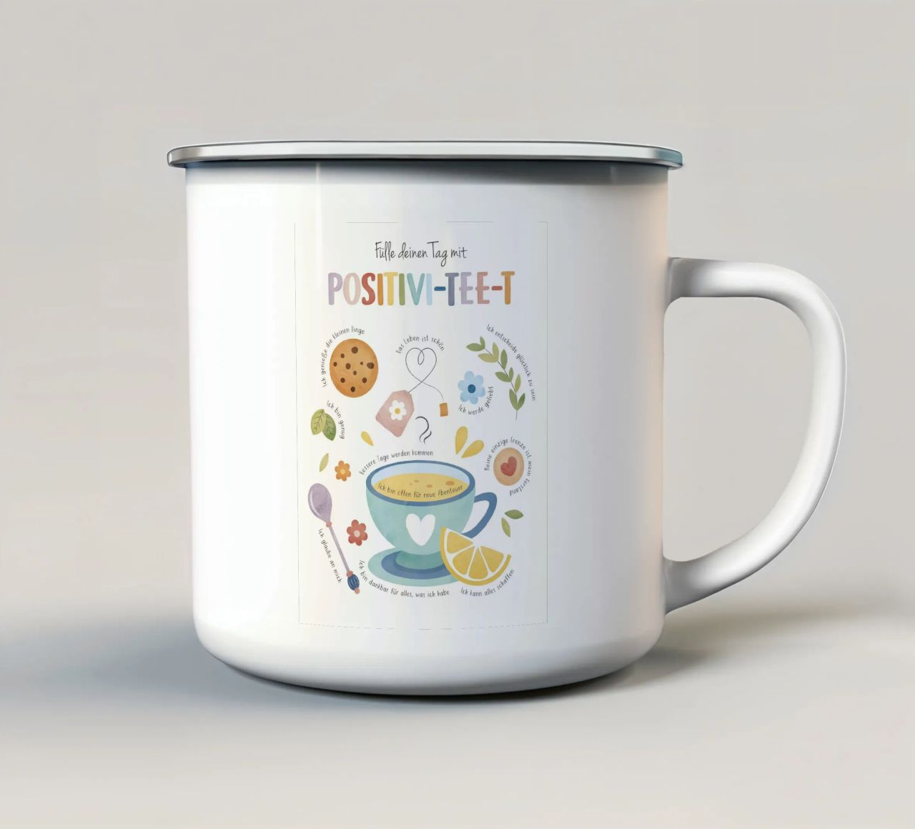 Positiviteit Print, Mindfulness, Regenboog Kindertherapie Print emaille mok van ABC Prints