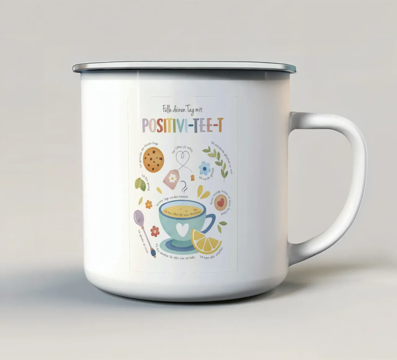 Positivity Print, Mindfulness, Rainbow Nursery Therapy Print taza de esmalte de ABC Prints