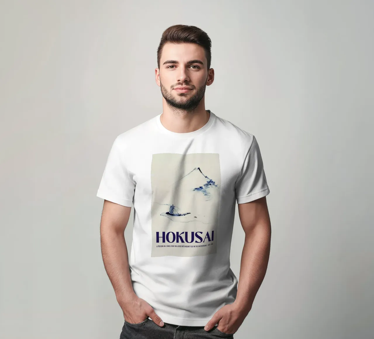Hokusai - A Person in a Small Boat on a River with Mount Fuji in the Background III t-shirt da Vintage by JUNIQE