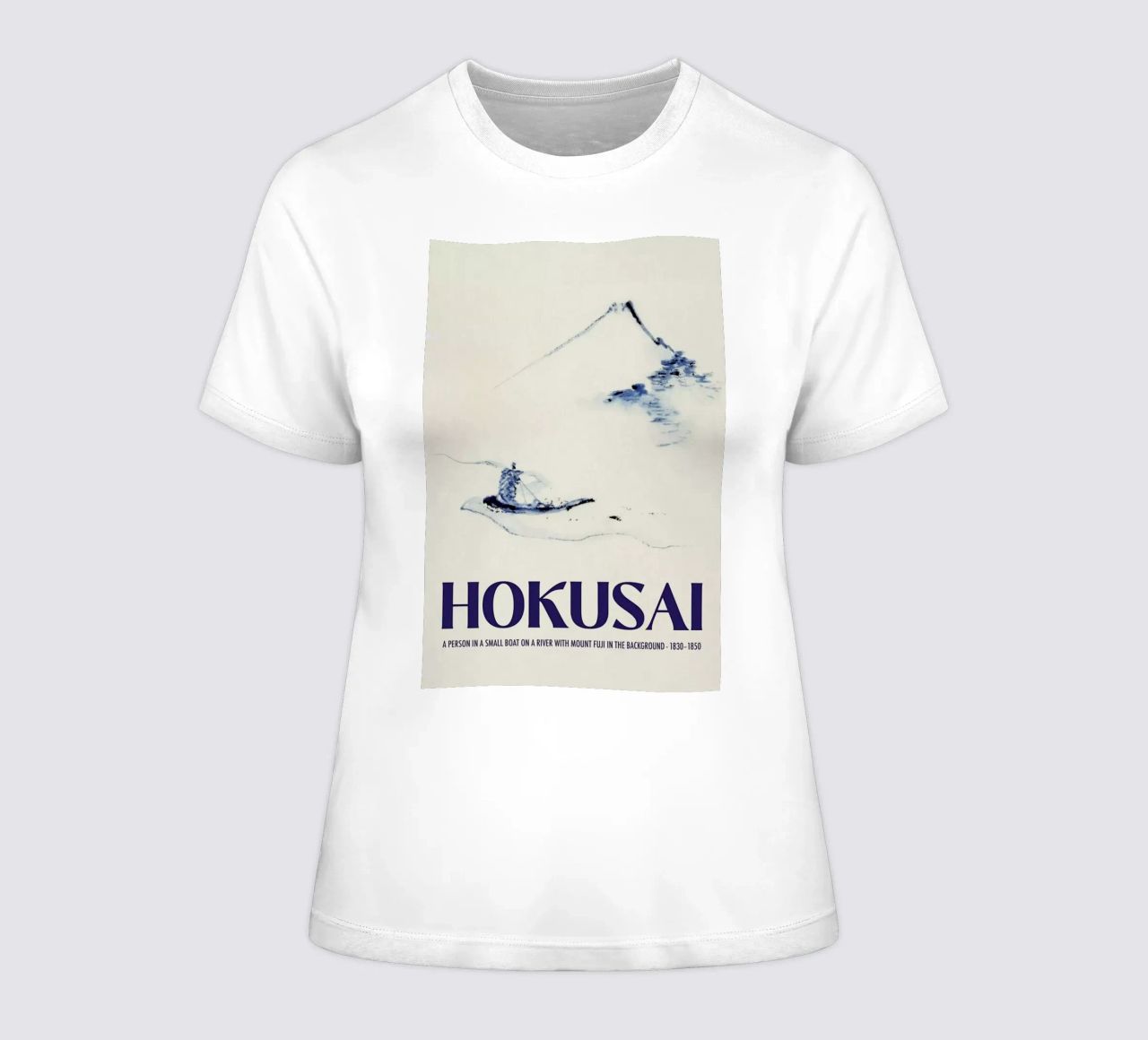 Hokusai - A Person in a Small Boat on a River with Mount Fuji in the Background III women's fitted t-shirt by Vintage by JUNIQE