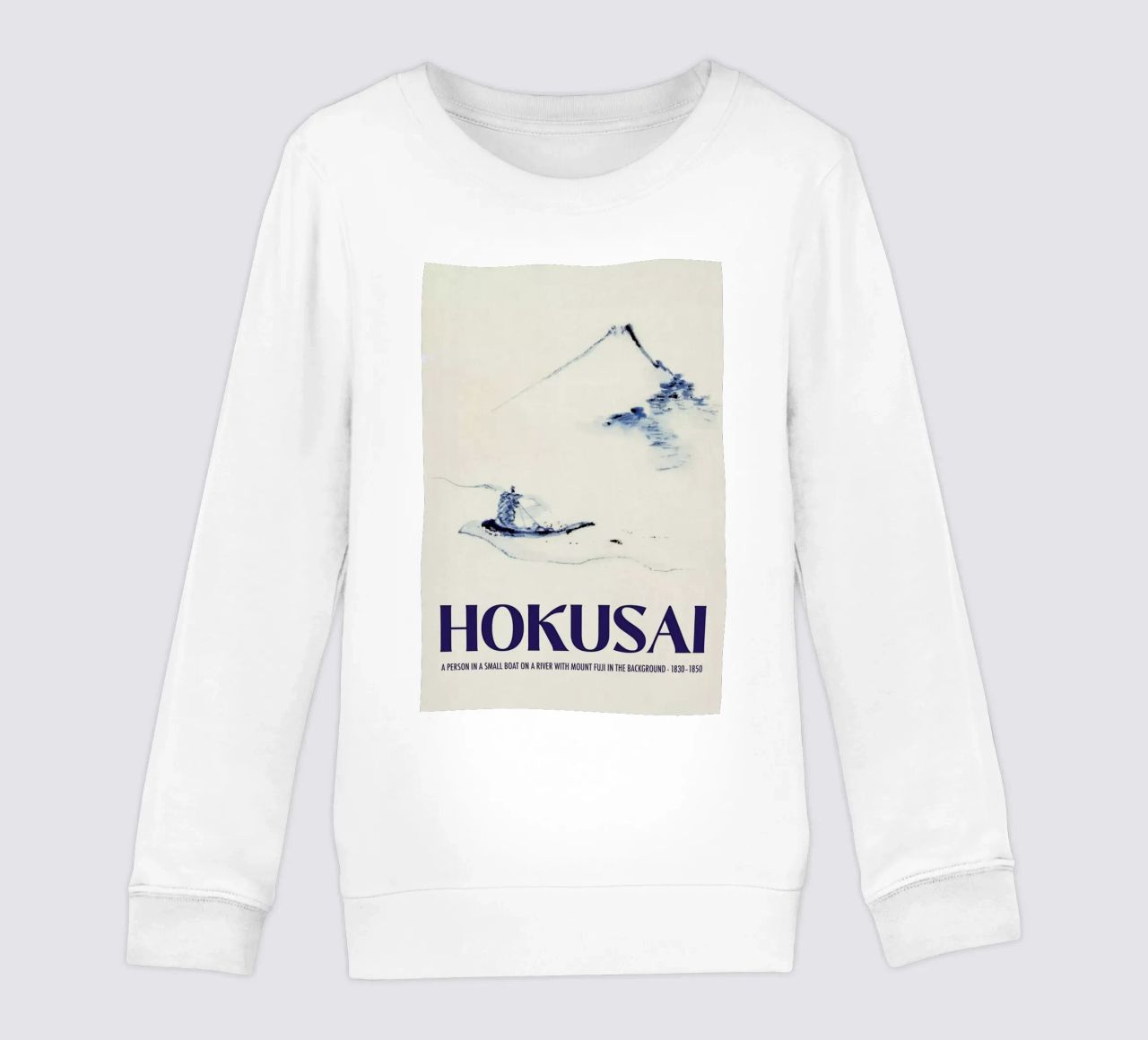 Hokusai - A Person in a Small Boat on a River with Mount Fuji in the Background III sweat enfant de Vintage by JUNIQE
