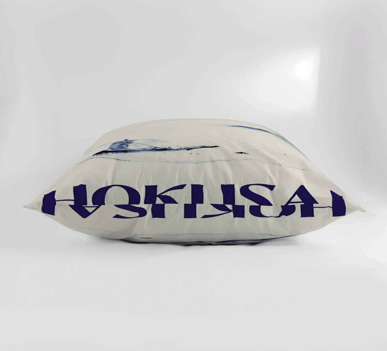 Hokusai - A Person in a Small Boat on a River with Mount Fuji in the Background III decorative cushion by Vintage by JUNIQE