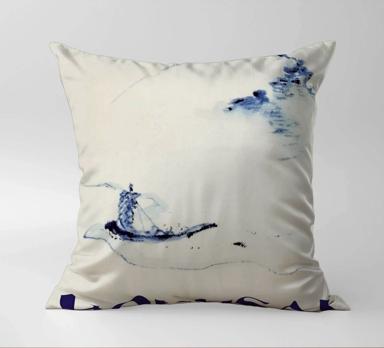 Hokusai - A Person in a Small Boat on a River with Mount Fuji in the Background III decorative cushion by Vintage by JUNIQE