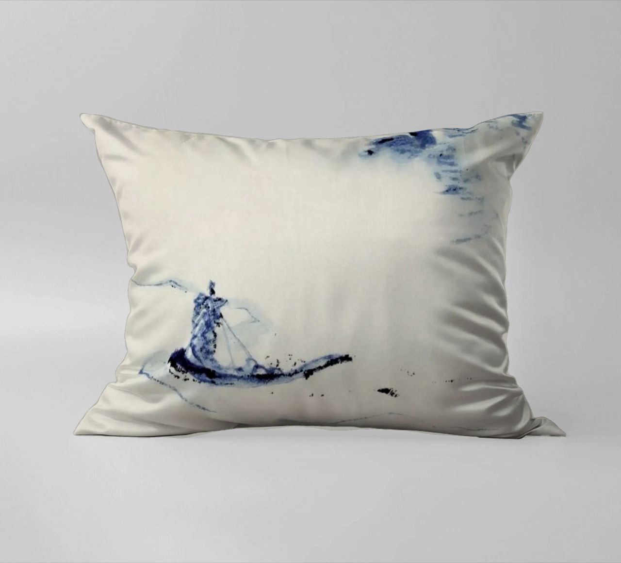 Hokusai - A Person in a Small Boat on a River with Mount Fuji in the Background III decorative cushion by Vintage by JUNIQE