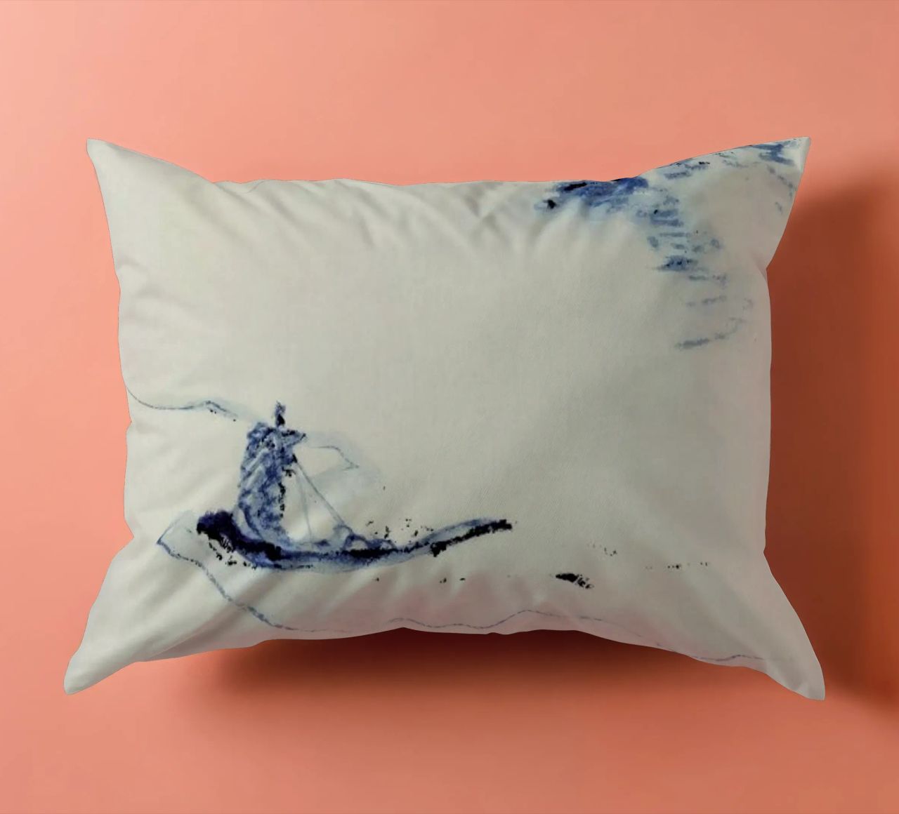 Hokusai - A Person in a Small Boat on a River with Mount Fuji in the Background III decorative cushion by Vintage by JUNIQE