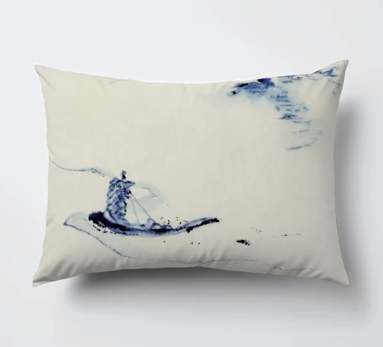 Hokusai - A Person in a Small Boat on a River with Mount Fuji in the Background III cuscino da Vintage by JUNIQE