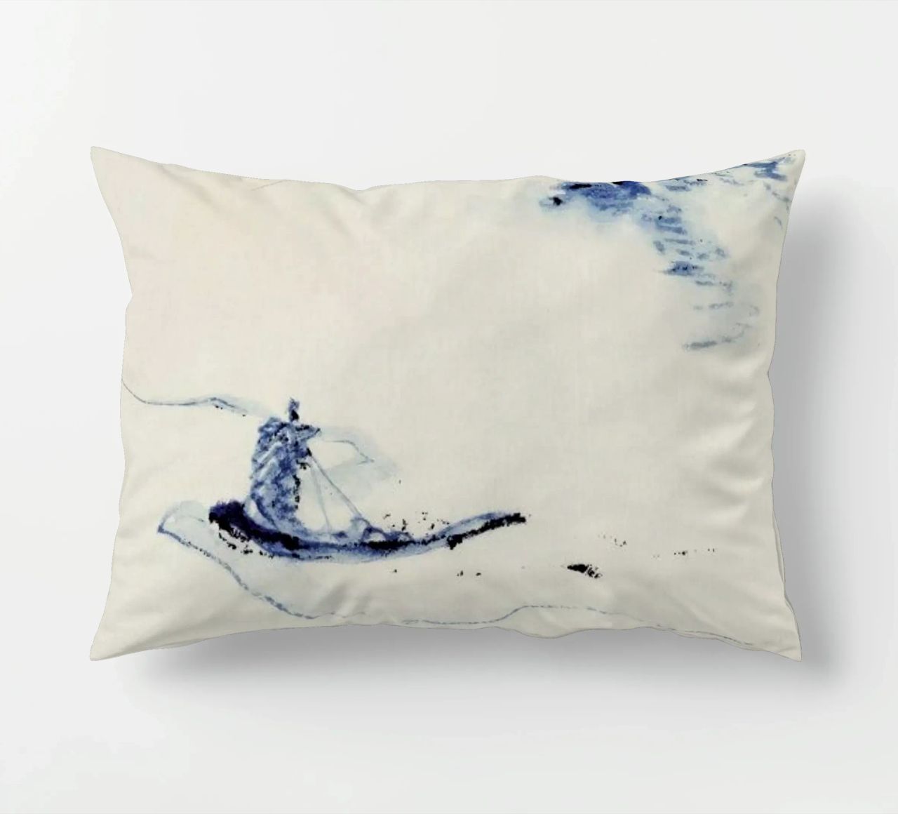 Hokusai - A Person in a Small Boat on a River with Mount Fuji in the Background III decorative cushion by Vintage by JUNIQE