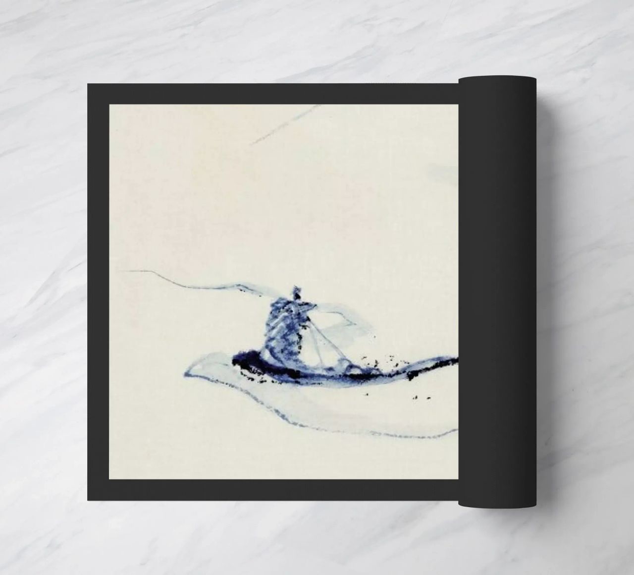 Hokusai - A Person in a Small Boat on a River with Mount Fuji in the Background III doormat by Vintage by JUNIQE