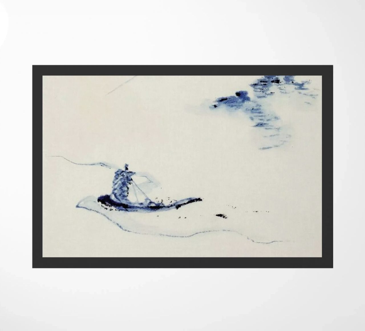 Hokusai - A Person in a Small Boat on a River with Mount Fuji in the Background III doormat by Vintage by JUNIQE