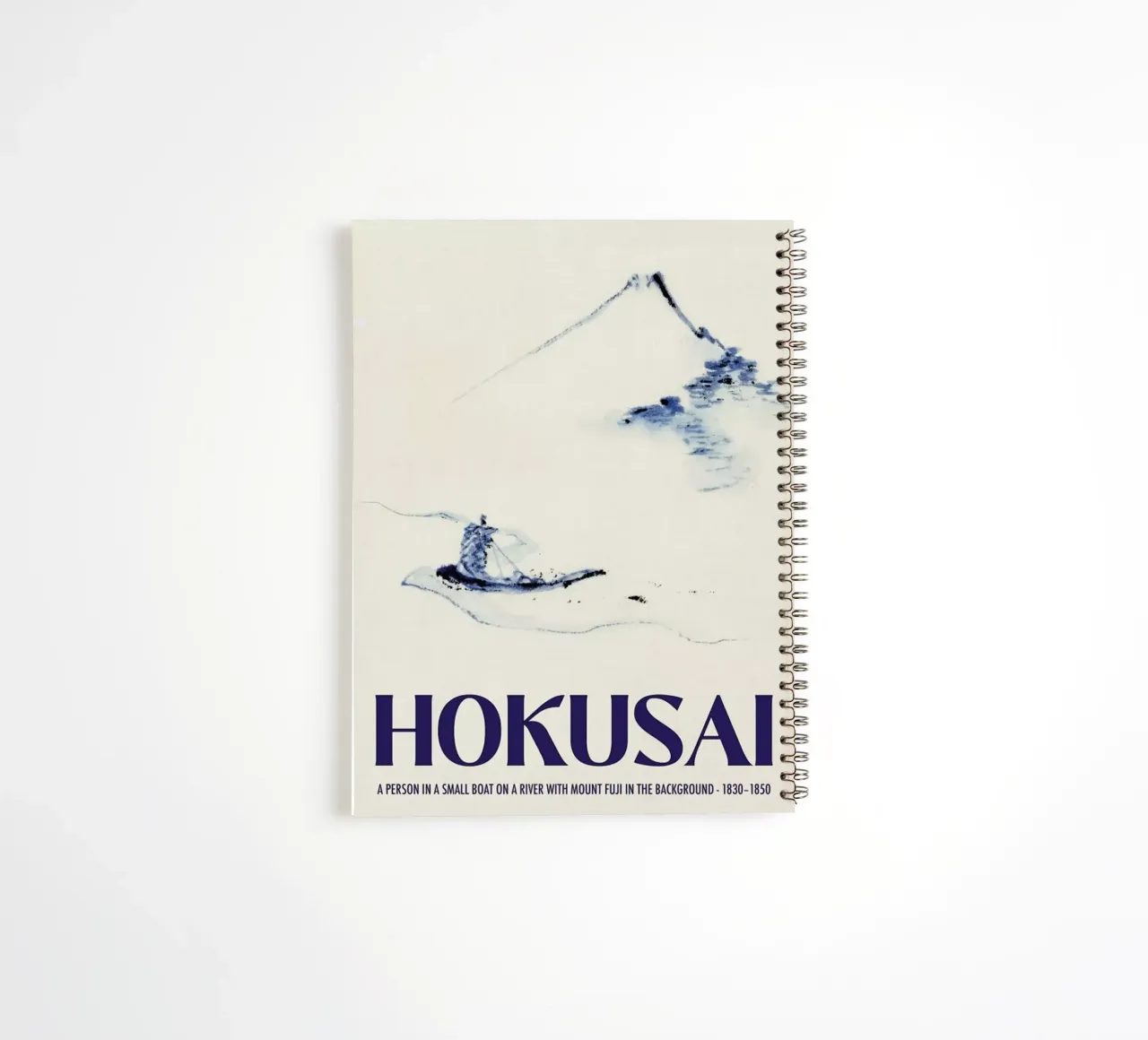 Hokusai - A Person in a Small Boat on a River with Mount Fuji in the Background III diario ad anelli da Vintage by JUNIQE