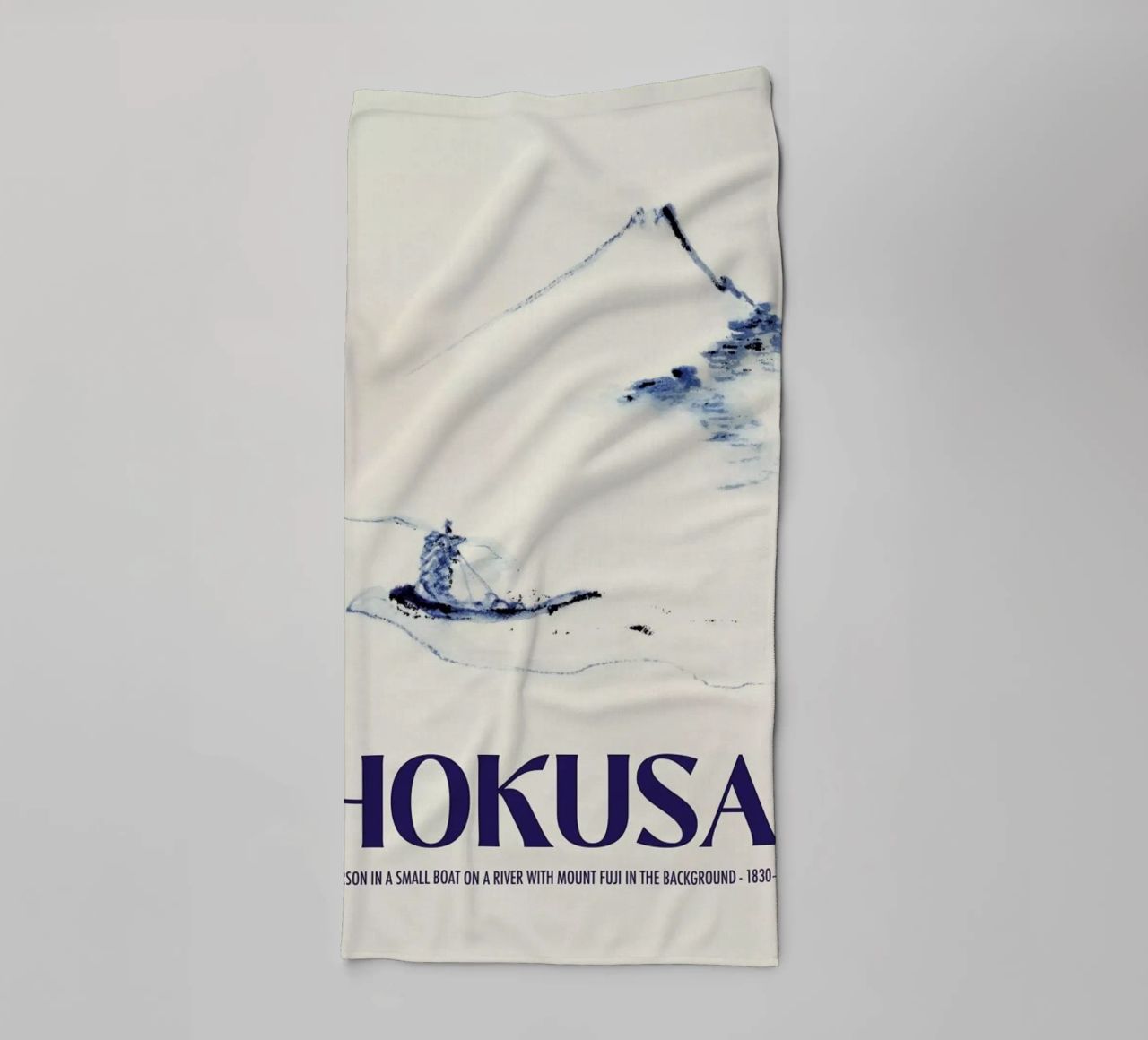Hokusai - A Person in a Small Boat on a River with Mount Fuji in the Background III towel by Vintage by JUNIQE
