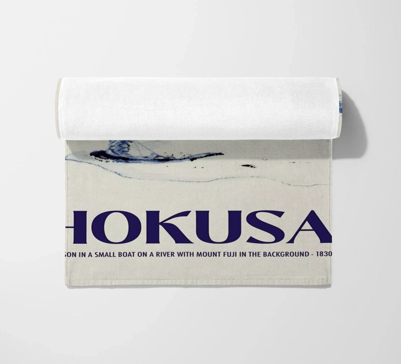 Hokusai - A Person in a Small Boat on a River with Mount Fuji in the Background III beach towel by Vintage by JUNIQE
