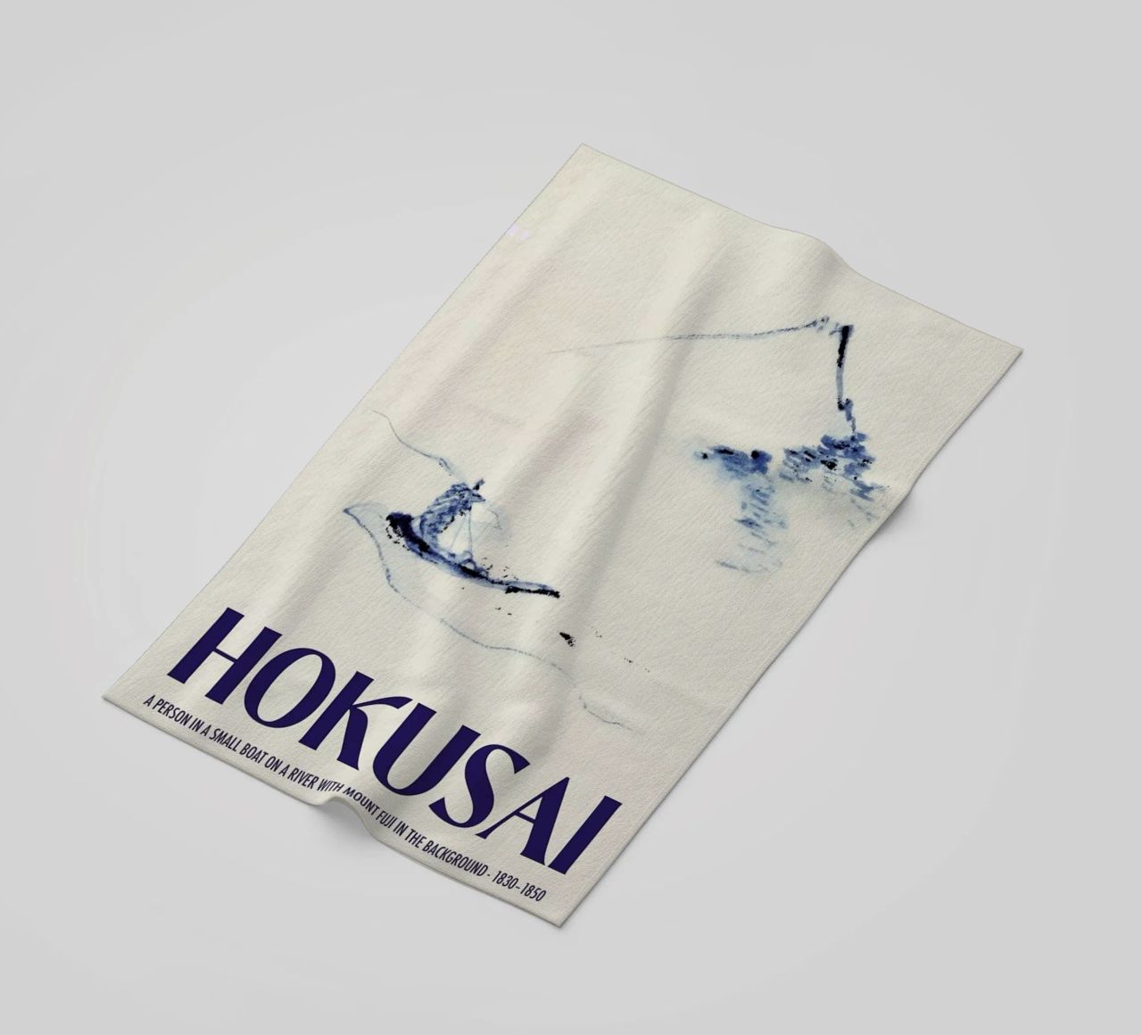 Hokusai - A Person in a Small Boat on a River with Mount Fuji in the Background III beach towel by Vintage by JUNIQE