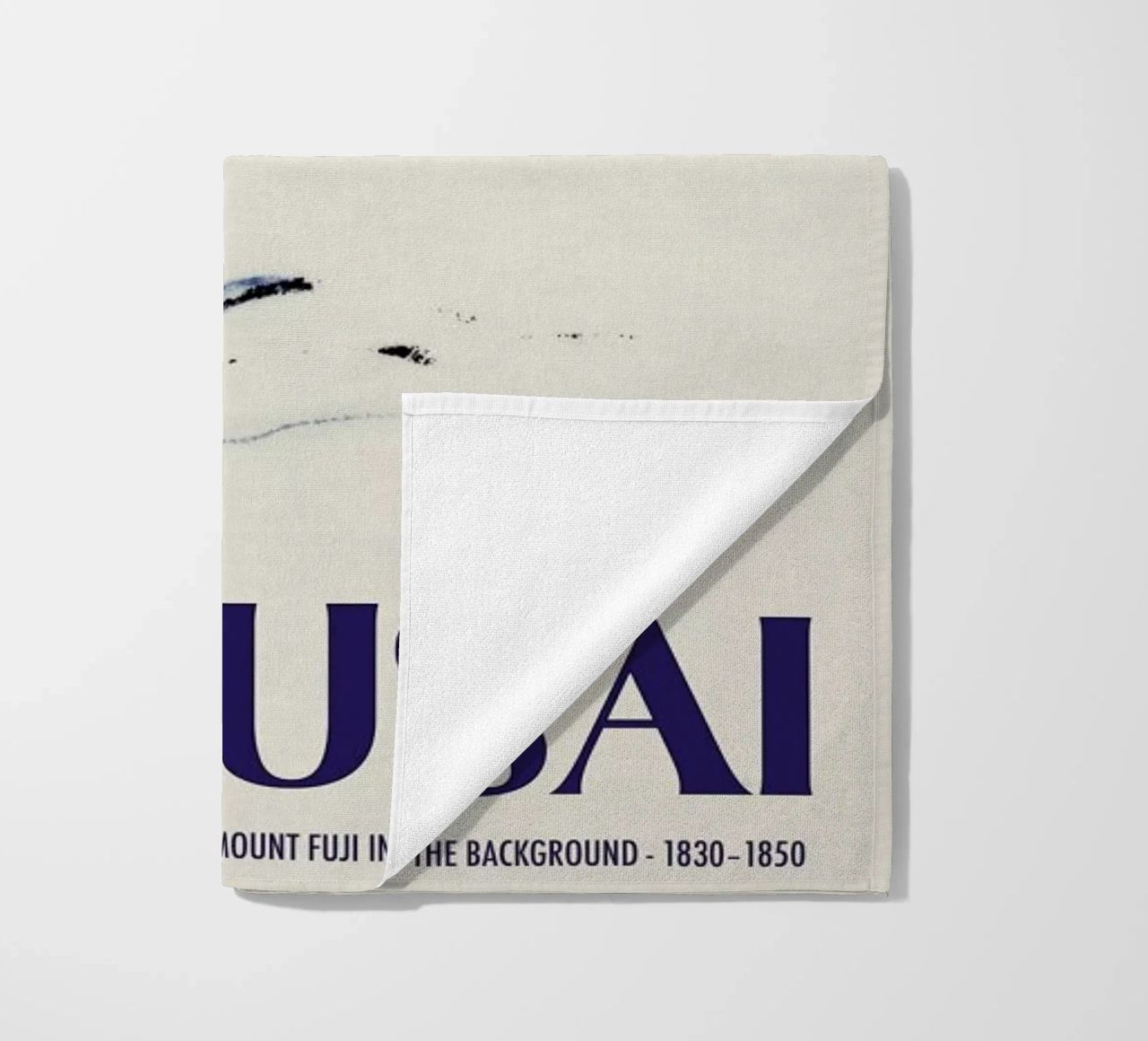 Hokusai - A Person in a Small Boat on a River with Mount Fuji in the Background III beach towel by Vintage by JUNIQE