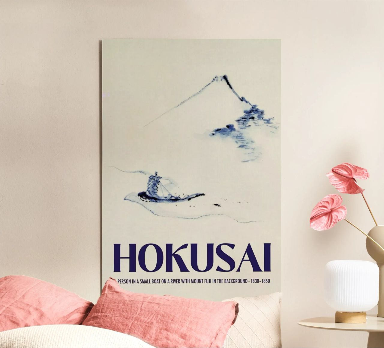 Hokusai - A Person in a Small Boat on a River with Mount Fuji in the Background III alu-dibond by Vintage by JUNIQE