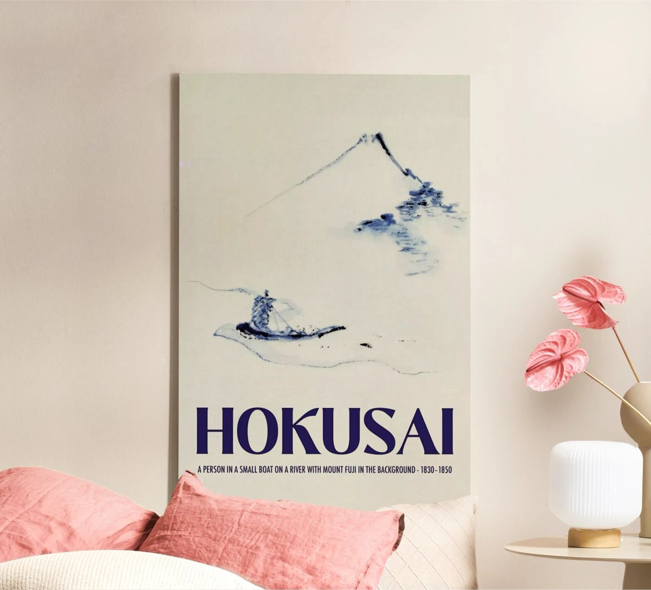 Hokusai - A Person in a Small Boat on a River with Mount Fuji in the Background III canvas by Vintage by JUNIQE