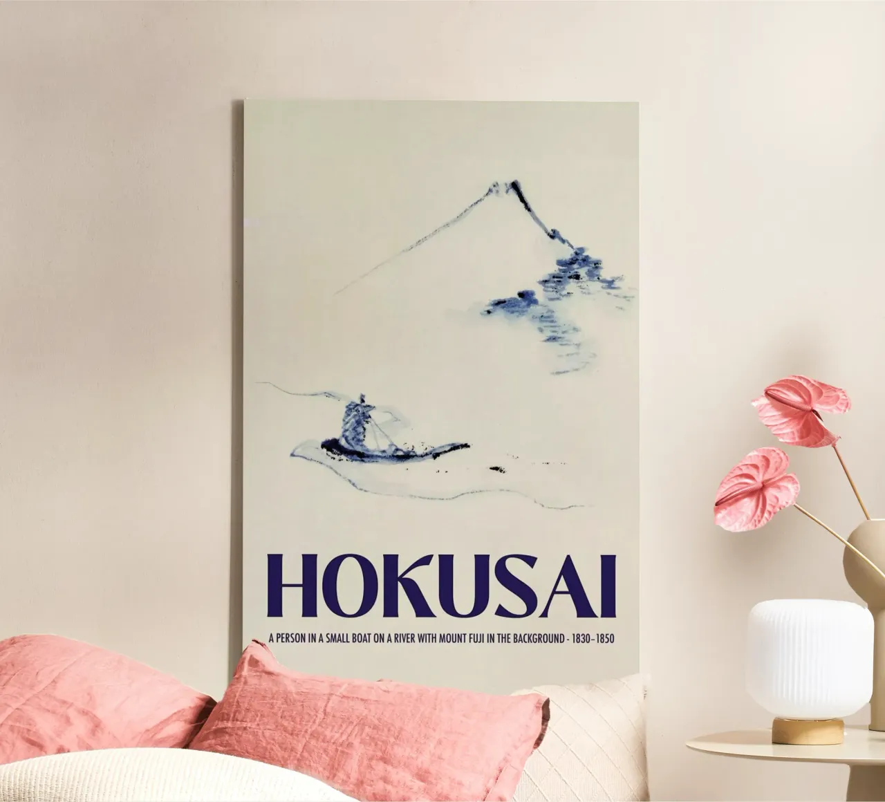 Hokusai - A Person in a Small Boat on a River with Mount Fuji in the Background III tela da Vintage by JUNIQE