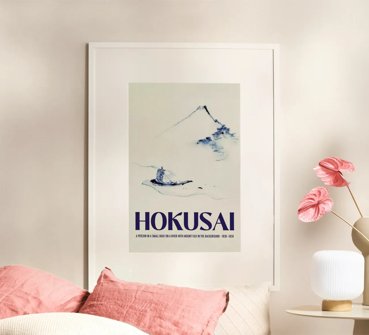 Hokusai - A Person in a Small Boat on a River with Mount Fuji in the Background III poster da Vintage by JUNIQE