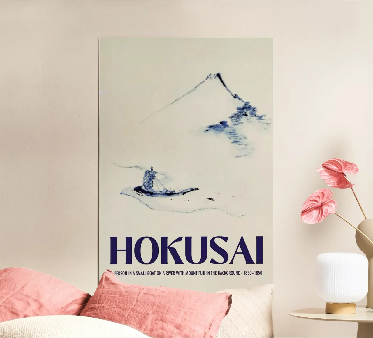 Hokusai - A Person in a Small Boat on a River with Mount Fuji in the Background III poster da Vintage by JUNIQE