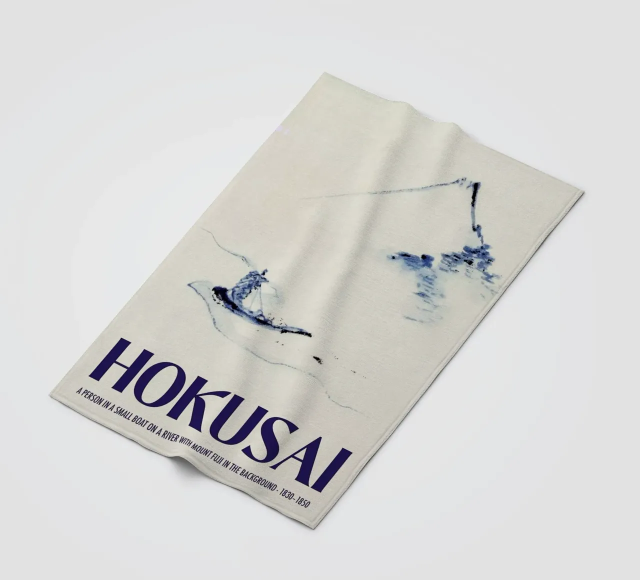 Hokusai - A Person in a Small Boat on a River with Mount Fuji in the Background III coperta in pile da Vintage by JUNIQE