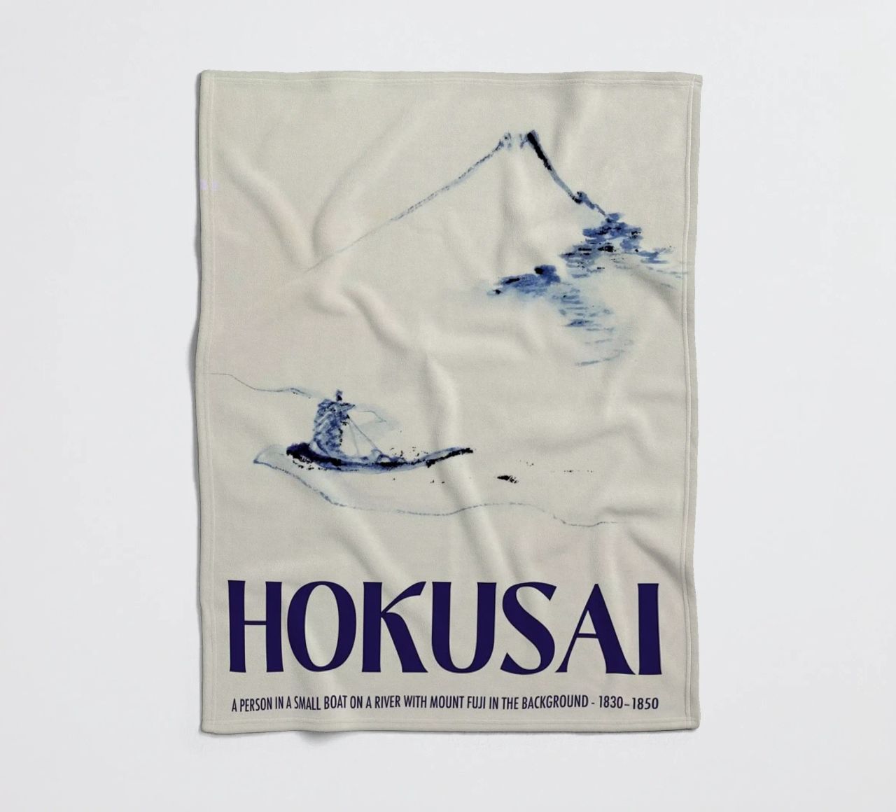 Hokusai - A Person in a Small Boat on a River with Mount Fuji in the Background III fleece blanket by Vintage by JUNIQE