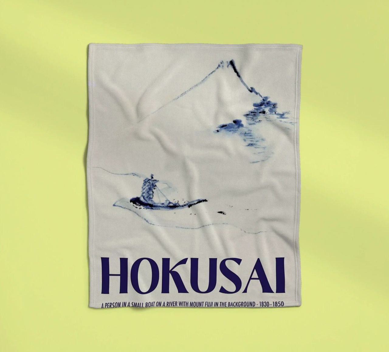 Hokusai - A Person in a Small Boat on a River with Mount Fuji in the Background III fleece blanket by Vintage by JUNIQE
