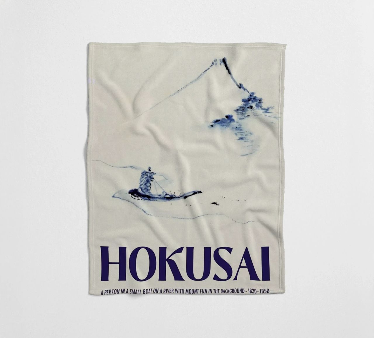 Hokusai - A Person in a Small Boat on a River with Mount Fuji in the Background III fleece blanket by Vintage by JUNIQE