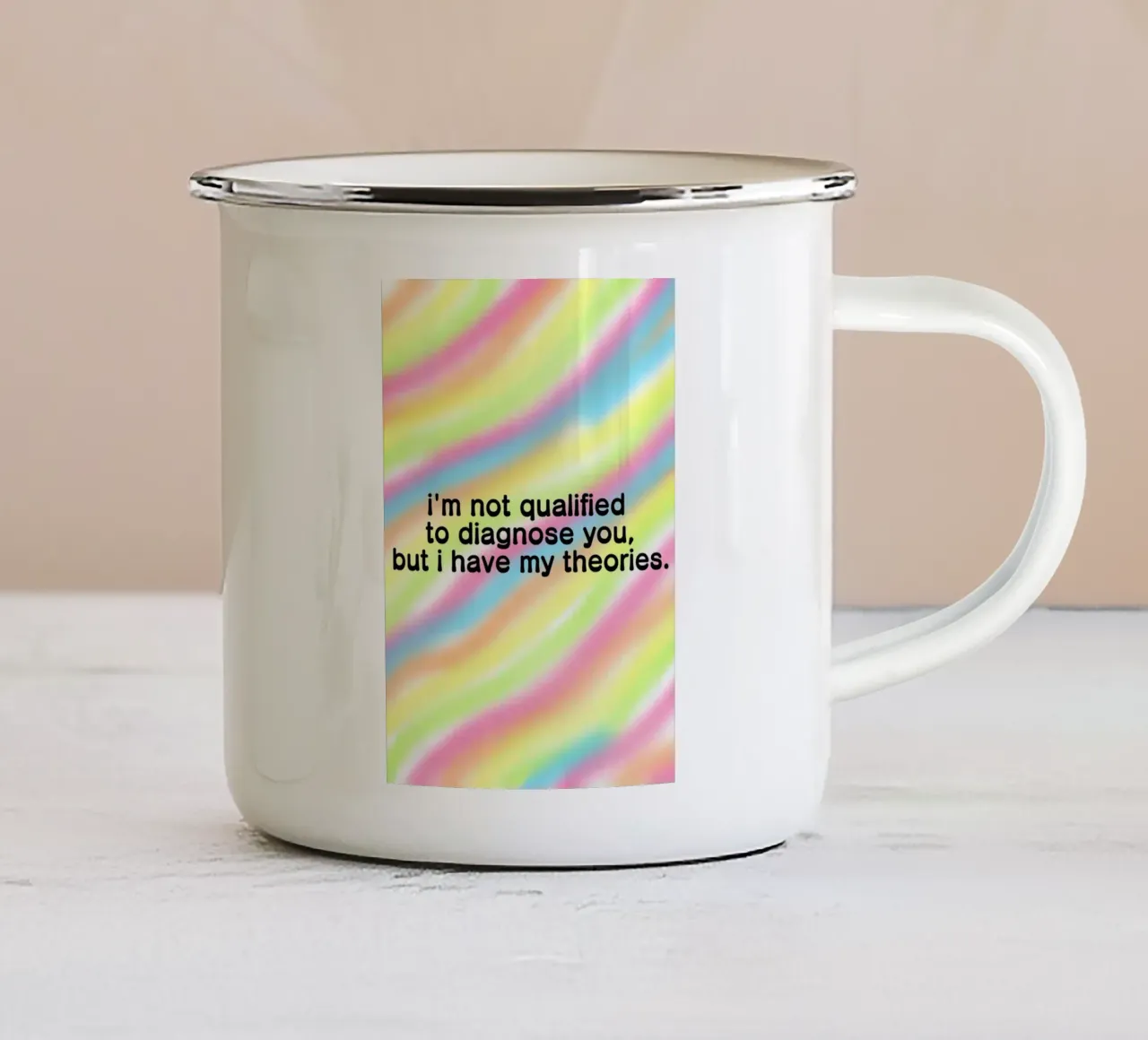 Theories colorful enamel mug by tausendunddrei