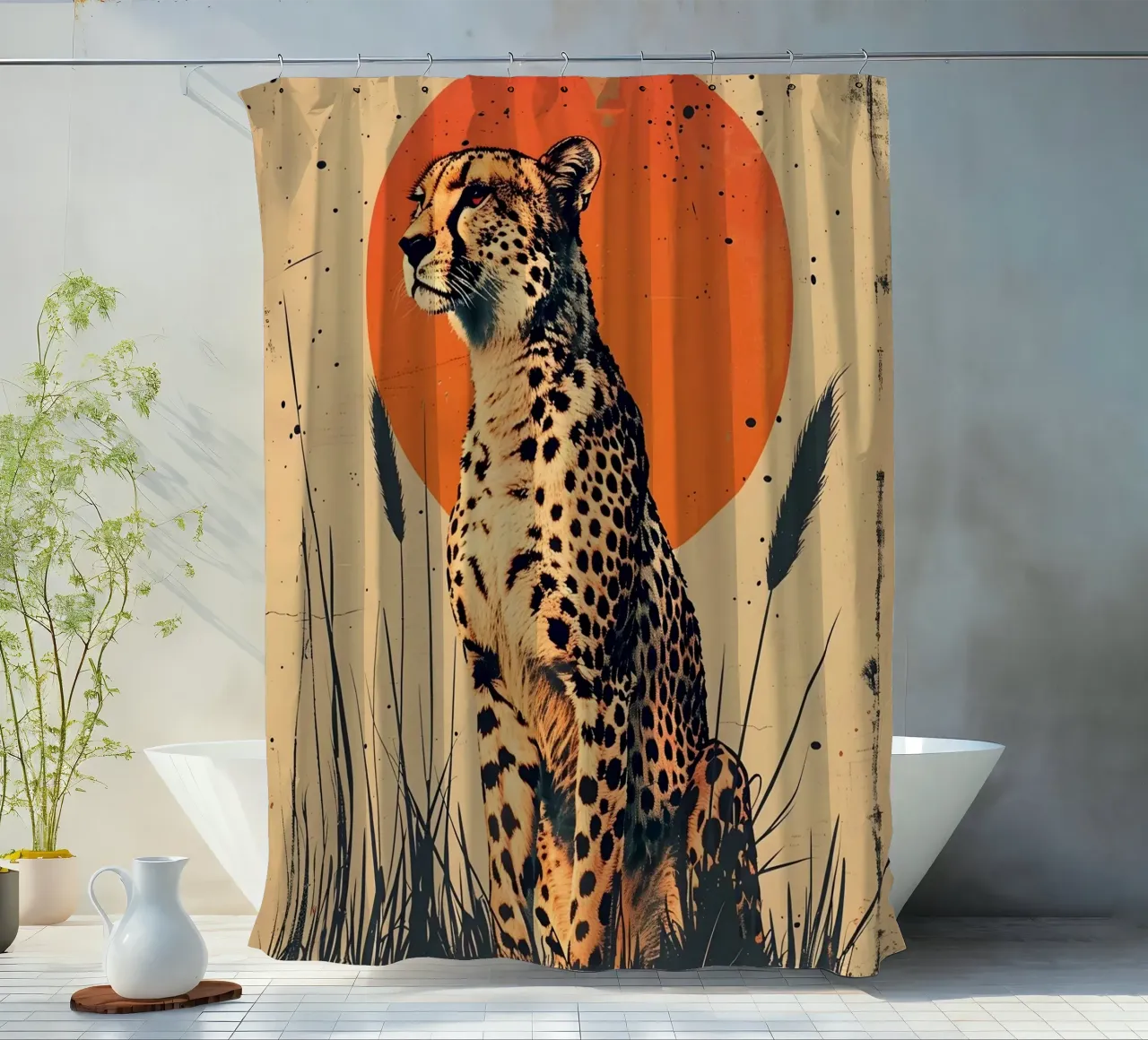 Gepard Vintage Grafik shower curtain by WILD ART