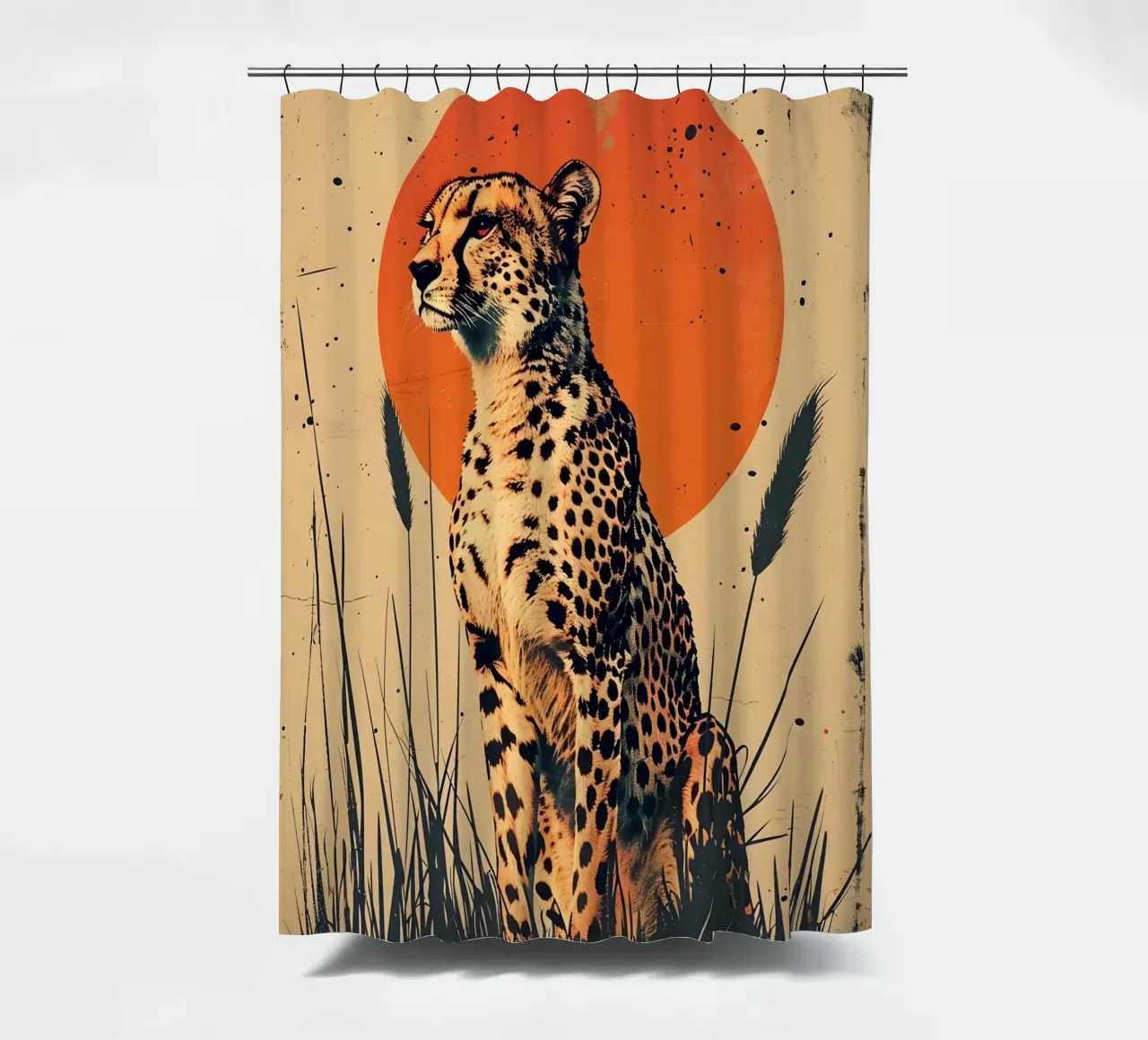 Gepard Vintage Grafik shower curtain by WILD ART