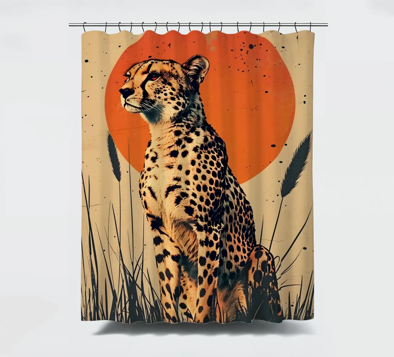 Gepard Vintage Grafik shower curtain by WILD ART