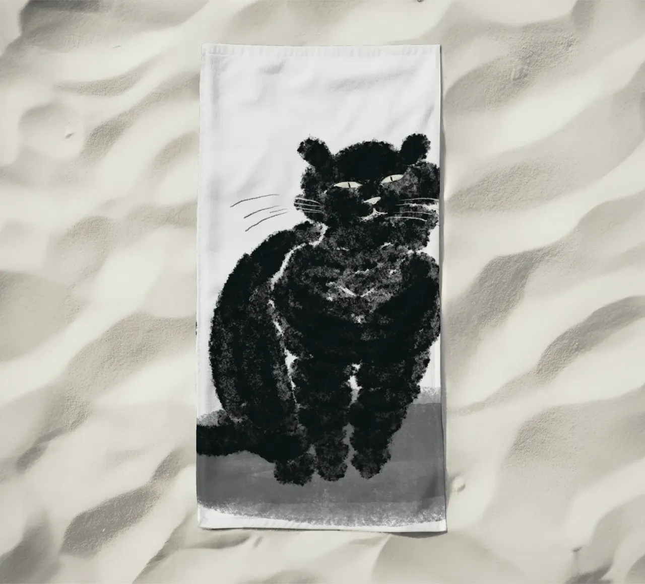 Ritratto di gatto nero telo mare da Little Dean