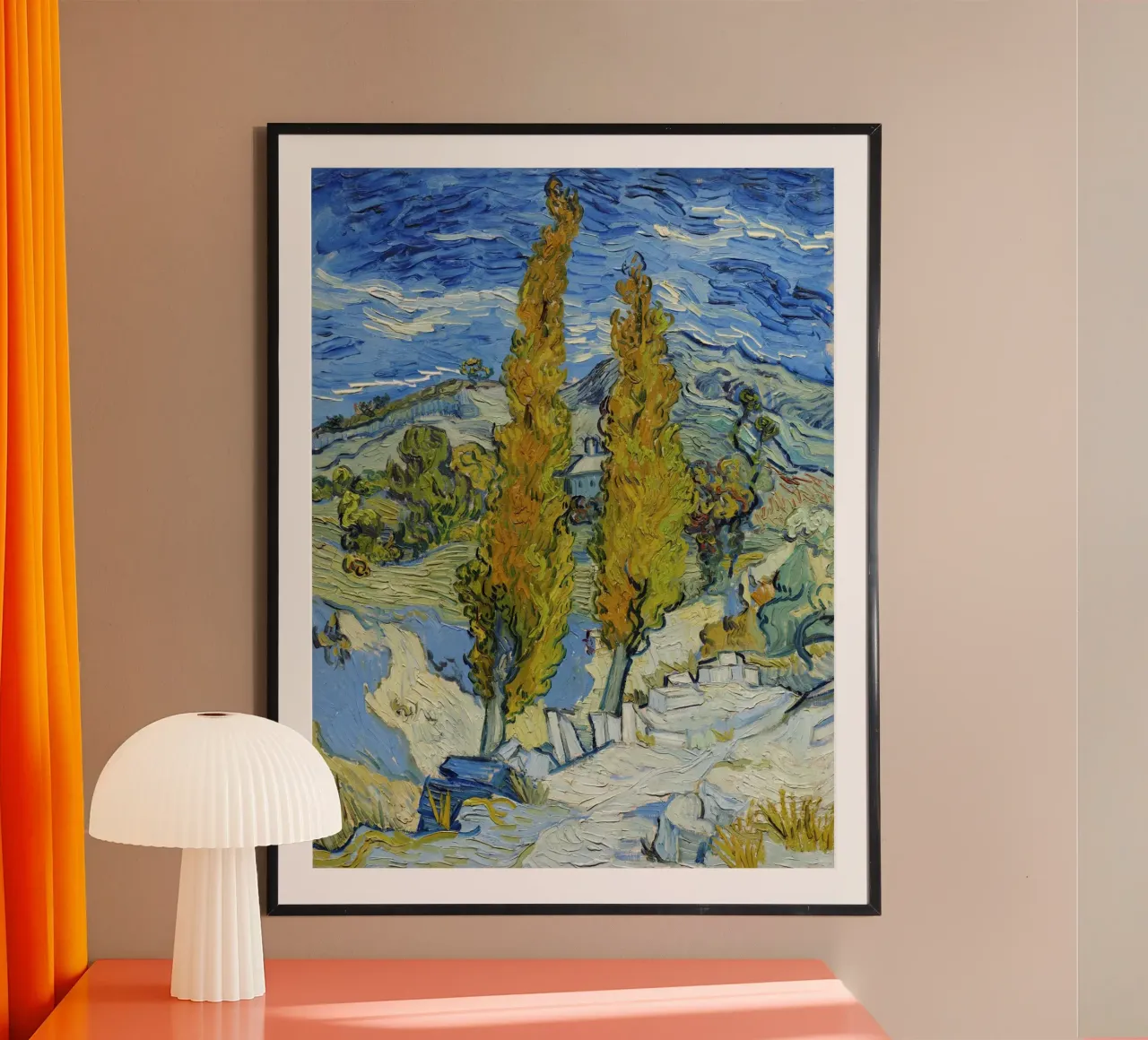 "I pioppi di Saint-Rémy" (1889) di Vincent van Gogh poster con telaio in legno da Van Gogh Prints