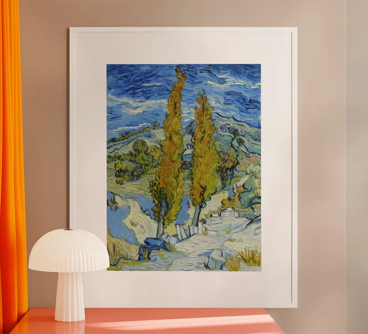"I pioppi di Saint-Rémy" (1889) di Vincent van Gogh poster con telaio in legno da Van Gogh Prints