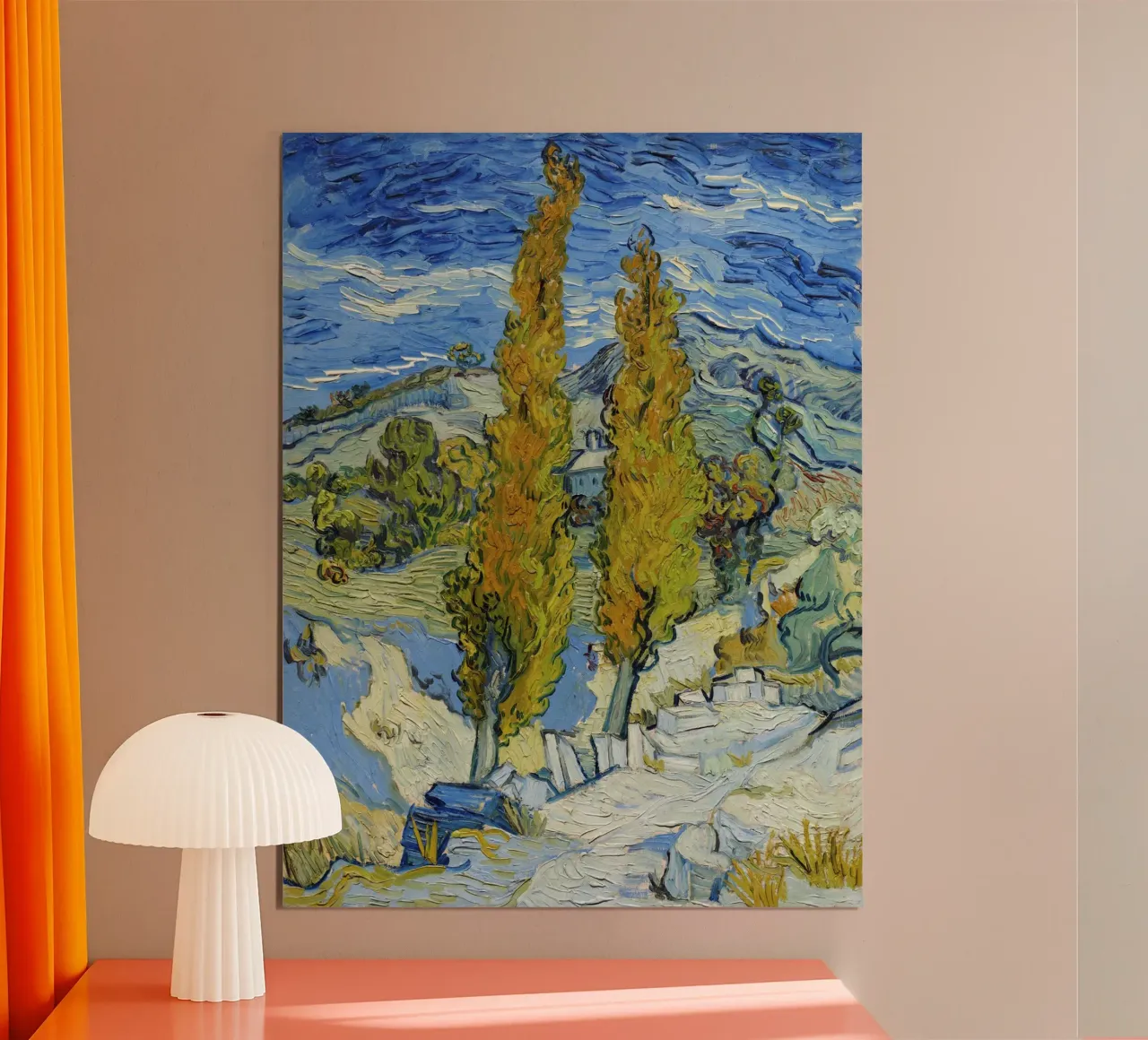 "I pioppi di Saint-Rémy" (1889) di Vincent van Gogh poster con telaio in legno da Van Gogh Prints