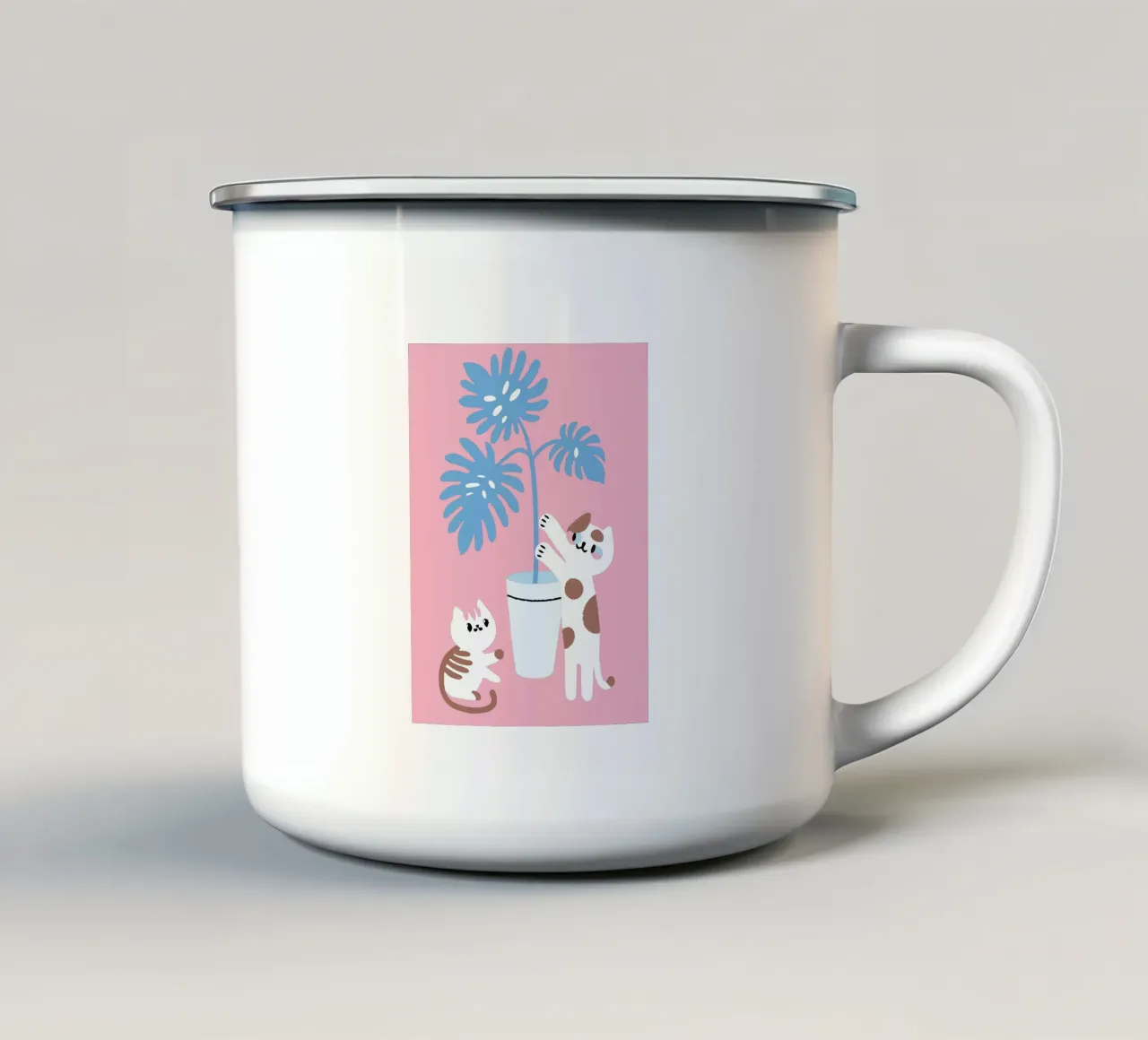 Gatto e Monstera tazza in smalto da TRENDY POSTER SHOP