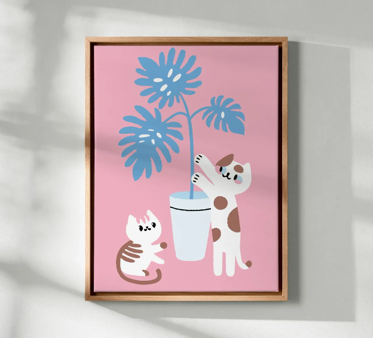 Gatto e Monstera tela con Cornice a cassetta da TRENDY POSTER SHOP