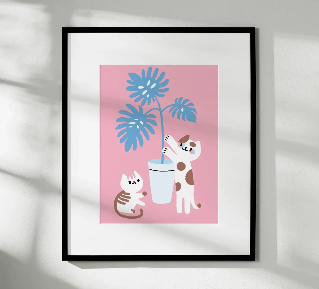 Gatto e Monstera poster con telaio in alluminio da TRENDY POSTER SHOP