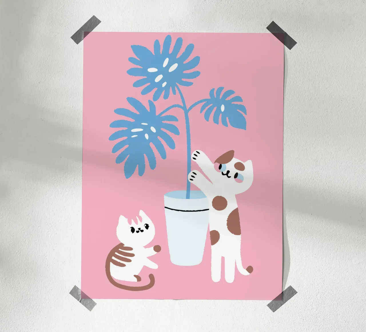 Gatto e Monstera poster con telaio in alluminio da TRENDY POSTER SHOP