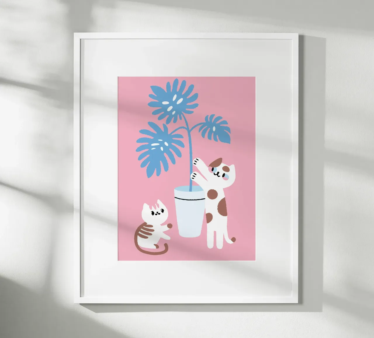 Gatto e Monstera poster con telaio in alluminio da TRENDY POSTER SHOP