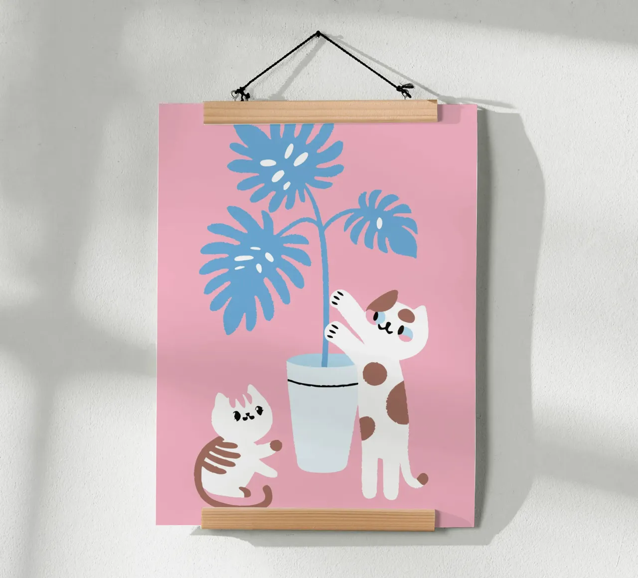 Gatto e Monstera poster con telaio in alluminio da TRENDY POSTER SHOP