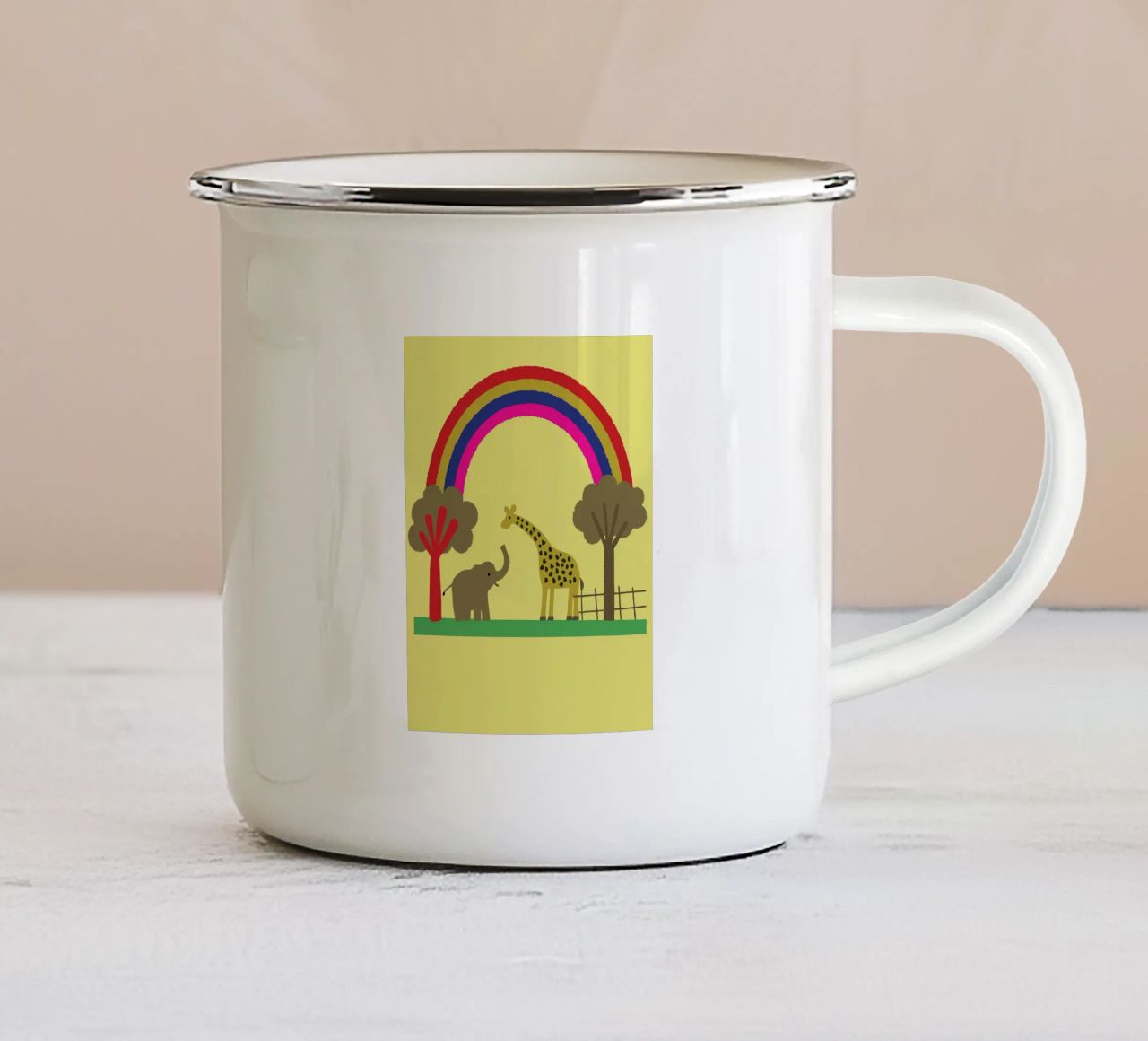 Elefanti e giraffe dello zoo tazza in smalto da UNIQUE SHOP