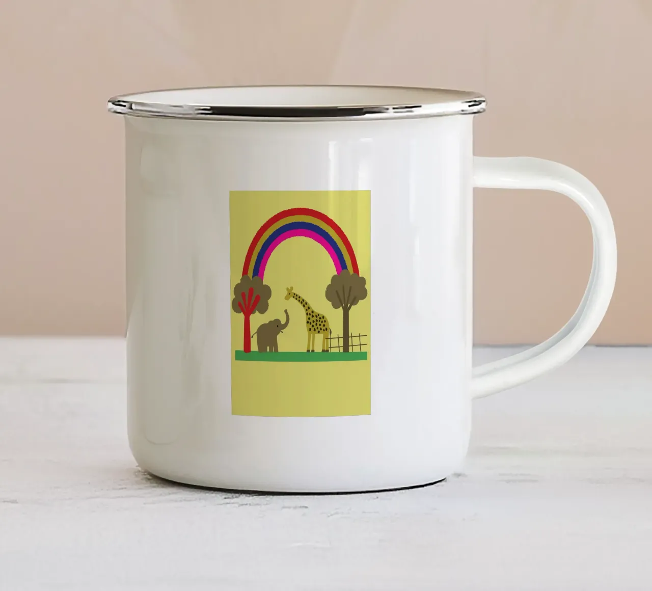 Zoo Elephants and Giraffes enamel mug by TRENDY POSTER SHOP