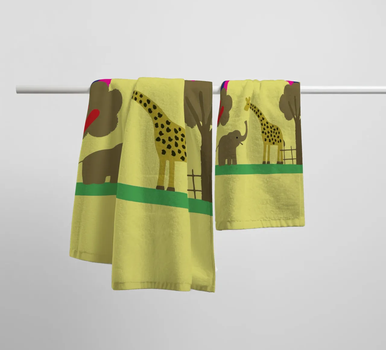 Zoo Elephants and Giraffes towel by TRENDY POSTER SHOP