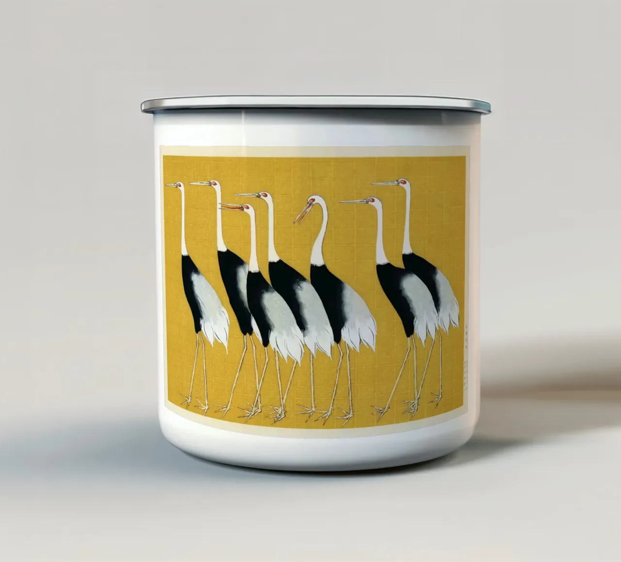 Gru giapponesi dal ciuffo rosso di Ogata Kōrin tazza in smalto da Classic Art Prints