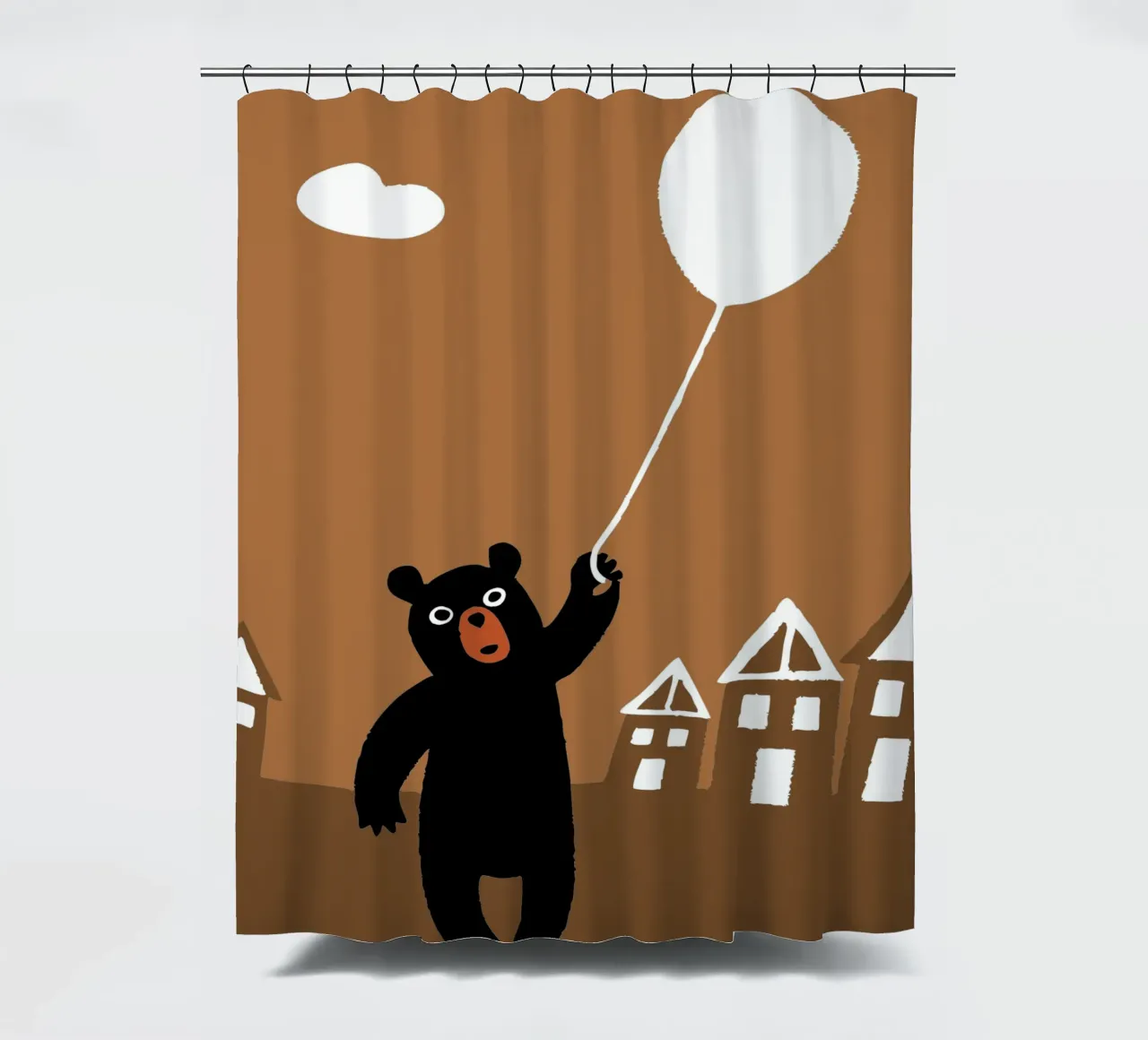 Orso che gioca con i palloncini tenda da doccia da TRENDY POSTER SHOP
