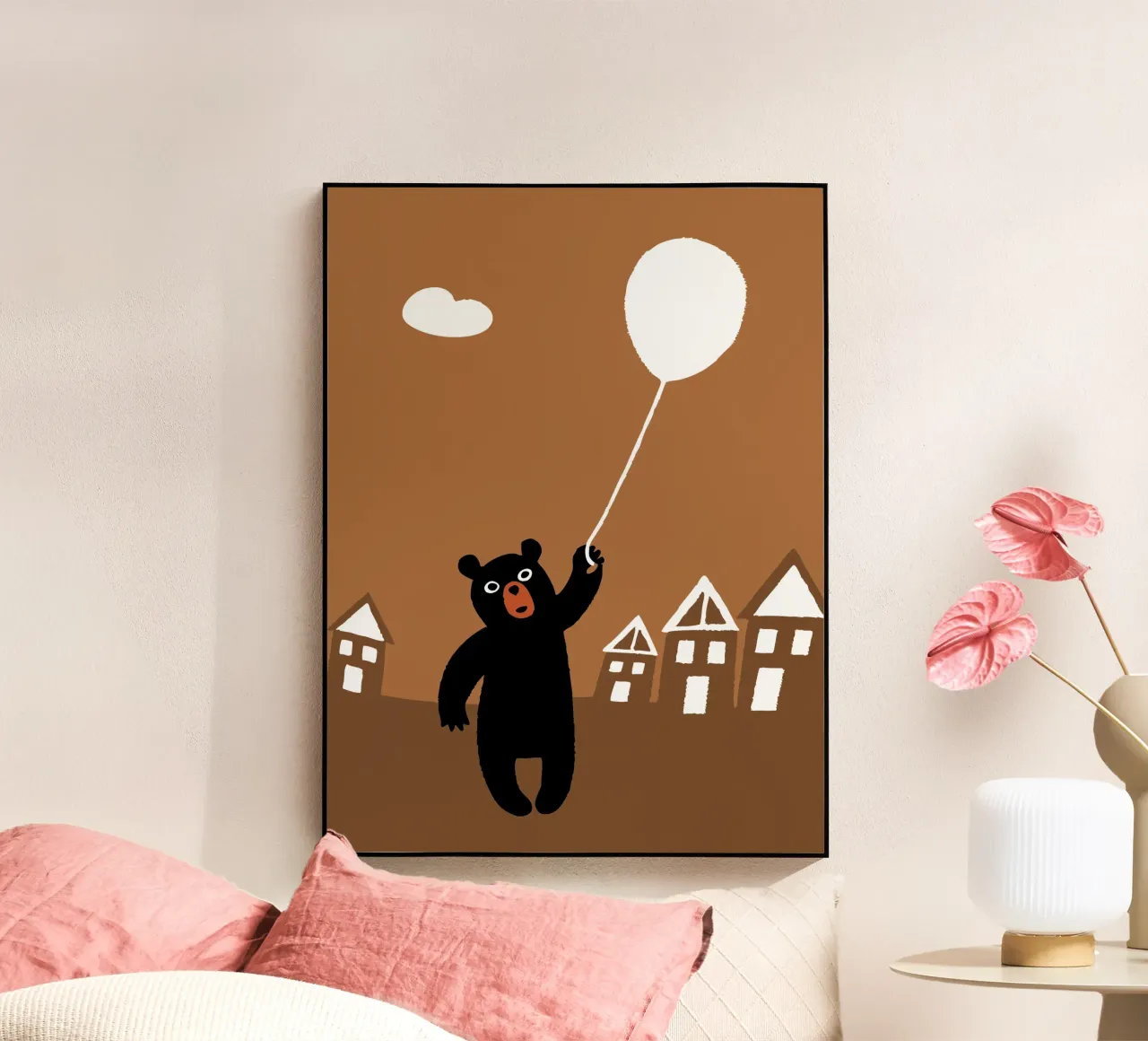 Orso che gioca con i palloncini plexiglass da TRENDY POSTER SHOP